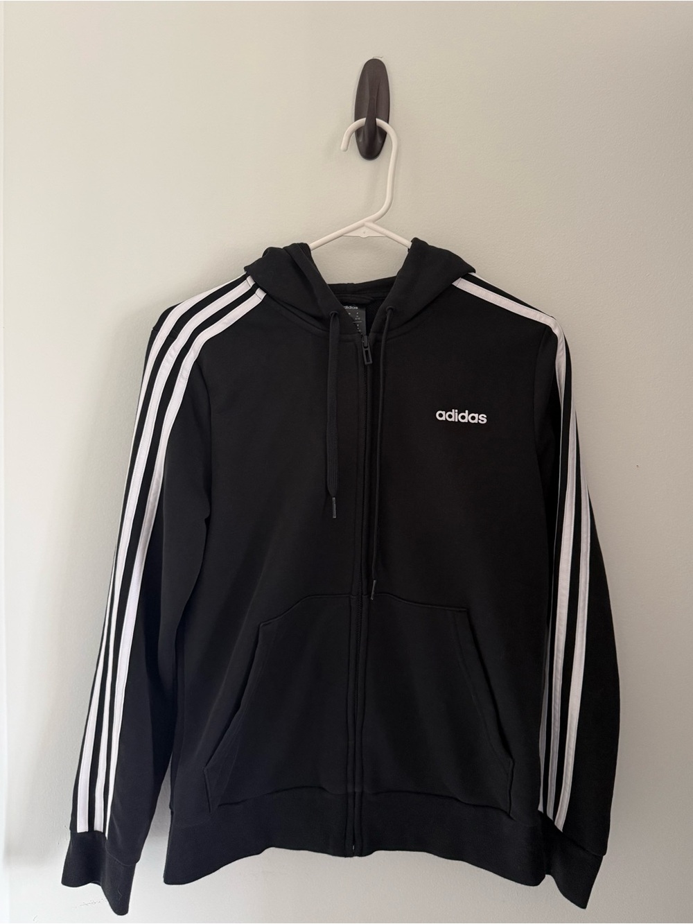 adidas Black Three-Stripe Full-Zip Hoodie